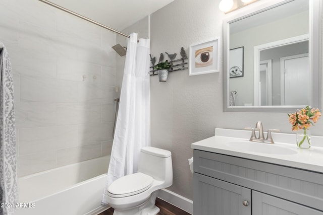 17606 N 2nd Ave, Phoenix, AZ 85023 - full bath with vanity, toilet, shower / bath combo with shower curtain, wood finished floors, and baseboards