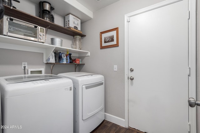 17606 N 2nd Ave, Phoenix, AZ 85023 - laundry room with washing machine and dryer, dark wood finished floors, and baseboards