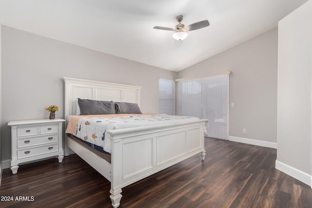 17606 N 2nd Ave, Phoenix, AZ 85023 - bedroom featuring dark wood finished floors, vaulted ceiling, baseboards, and a ceiling fan