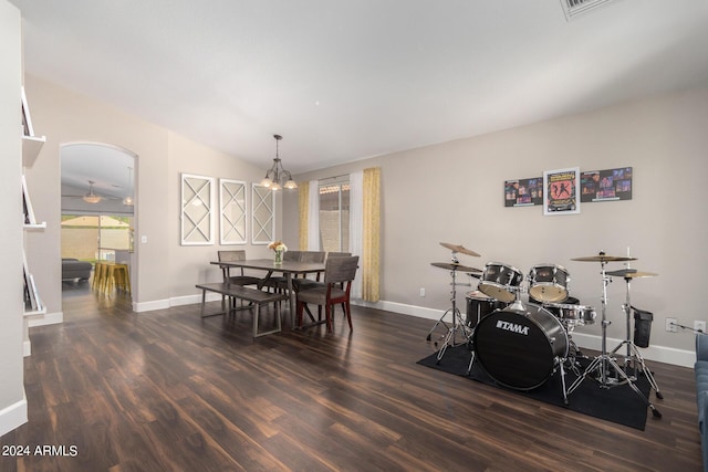 17606 N 2nd Ave, Phoenix, AZ 85023 - dining room with wood finished floors, baseboards, a chandelier, and vaulted ceiling