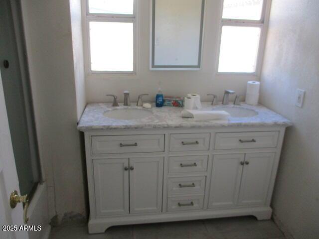 bathroom featuring a healthy amount of sunlight, a sink, and double vanity