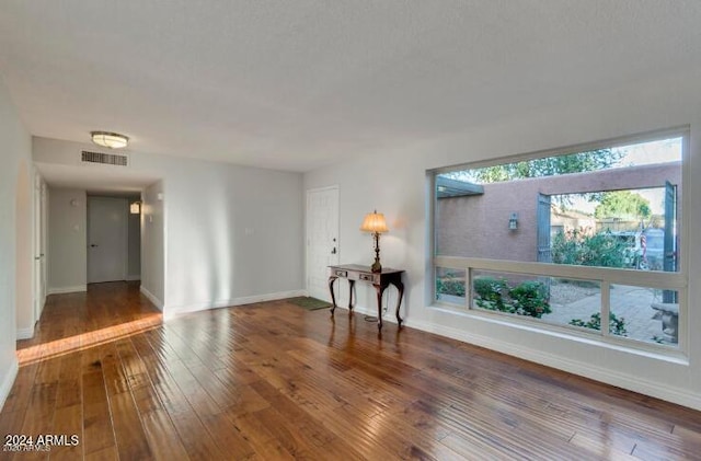 spare room featuring a healthy amount of sunlight and dark hardwood / wood-style flooring