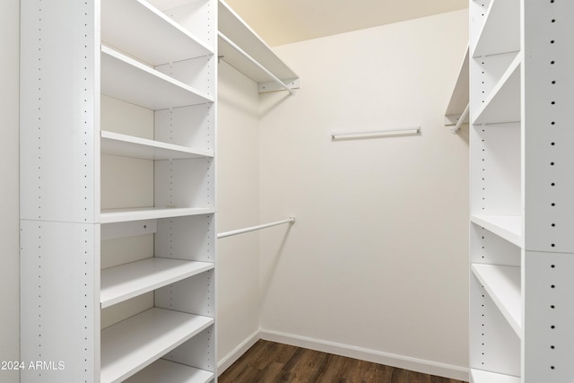 spacious closet with dark wood-style floors