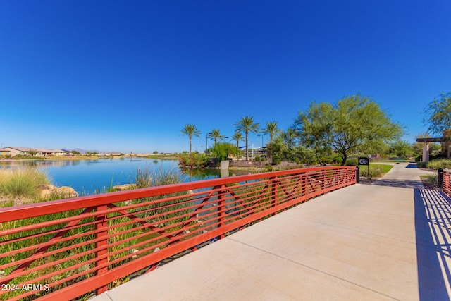 view of patio / terrace with a water view