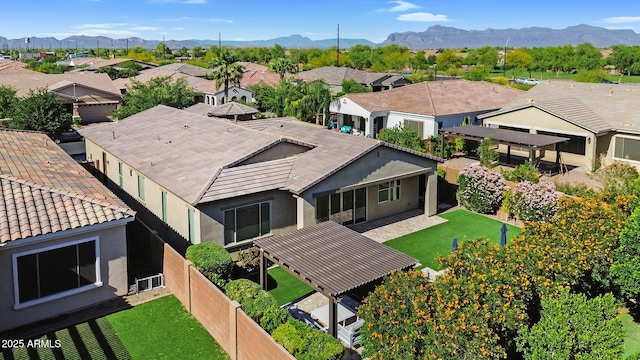 aerial view featuring a residential view and a mountain view