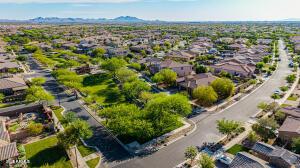 aerial view featuring a mountain view and a residential view