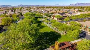 aerial view featuring a residential view and a mountain view