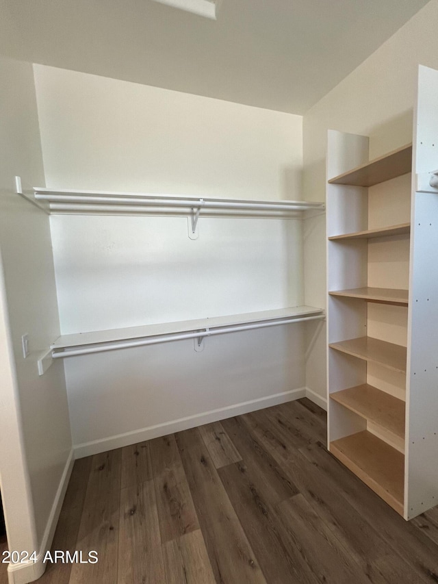 spacious closet with dark hardwood / wood-style flooring