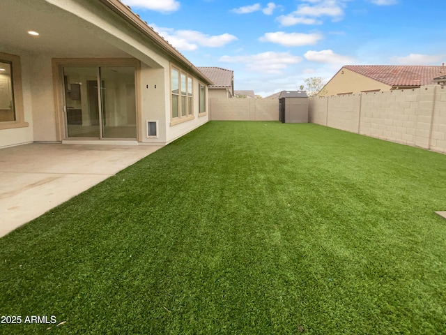 view of yard with a patio and a fenced backyard