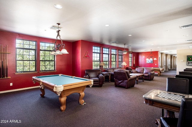 rec room featuring pool table and carpet flooring