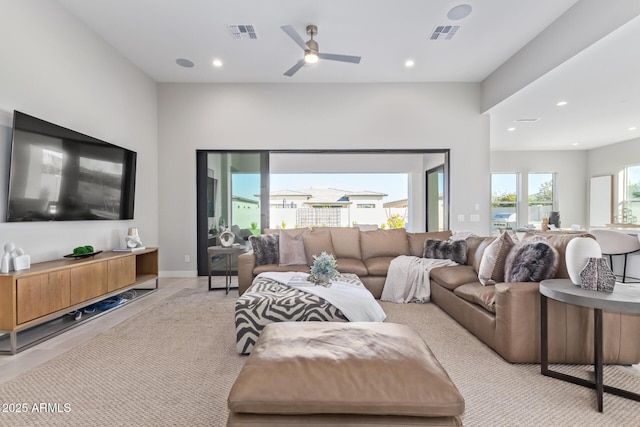 living room with ceiling fan