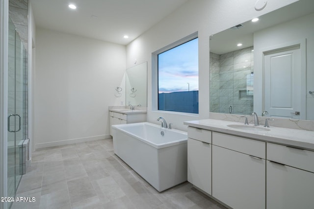 bathroom with vanity and walk in shower