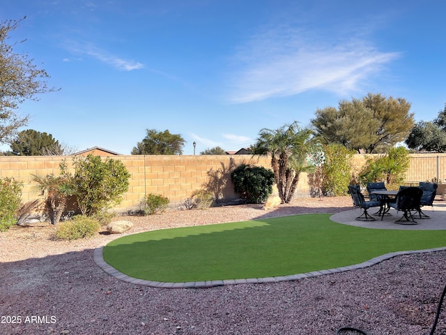 view of yard featuring a patio and a fenced backyard