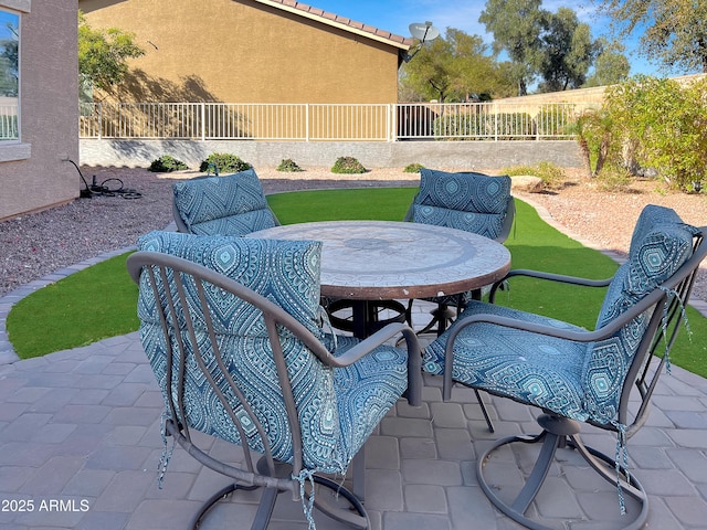 view of patio / terrace featuring a fenced backyard and outdoor dining area