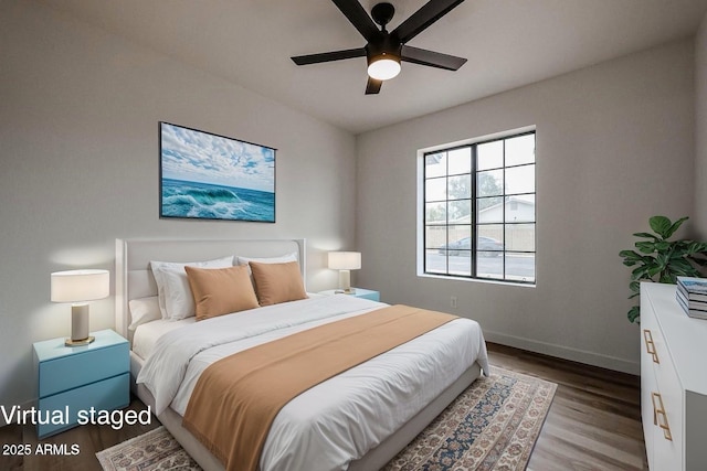 619 N Norfolk, Mesa, AZ 85205 - bedroom with wood finished floors, baseboards, and ceiling fan