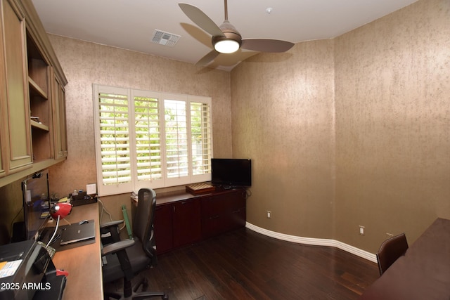 9842 E Celtic Dr, Scottsdale, AZ 85260 - office area with a ceiling fan, hardwood / wood-style flooring, and baseboards