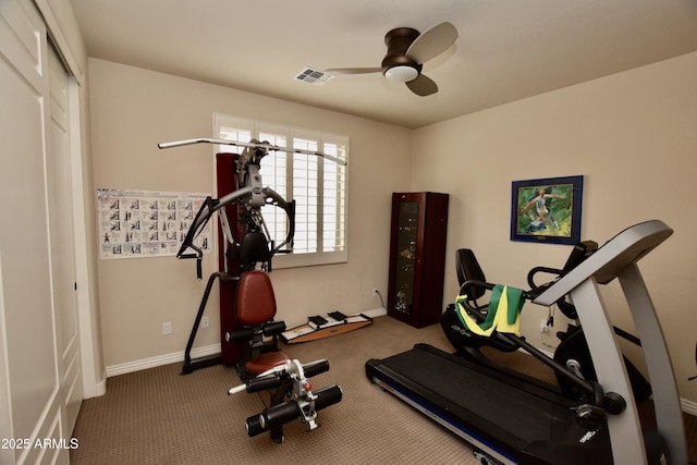 9842 E Celtic Dr, Scottsdale, AZ 85260 - workout room with ceiling fan, carpet floors, and baseboards