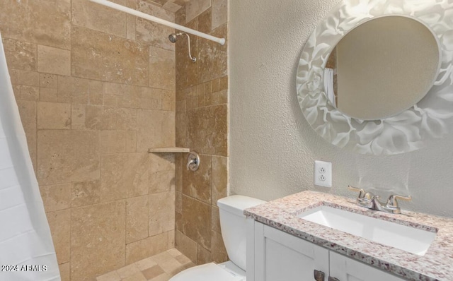 bathroom featuring vanity, toilet, and curtained shower