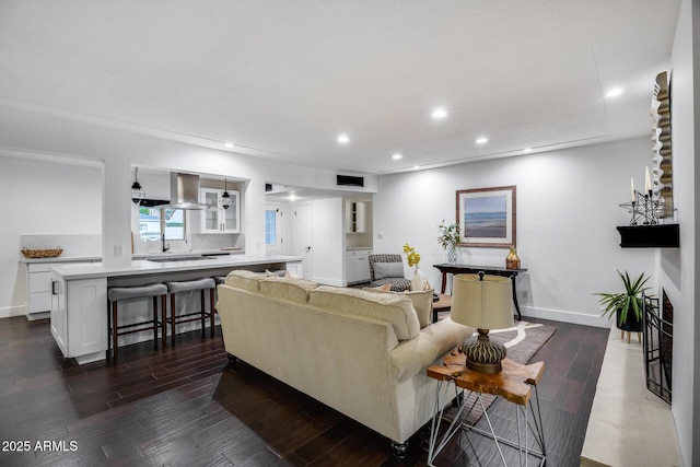 living room featuring dark hardwood / wood-style floors