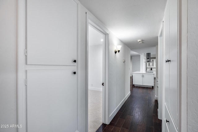 hall with dark hardwood / wood-style flooring