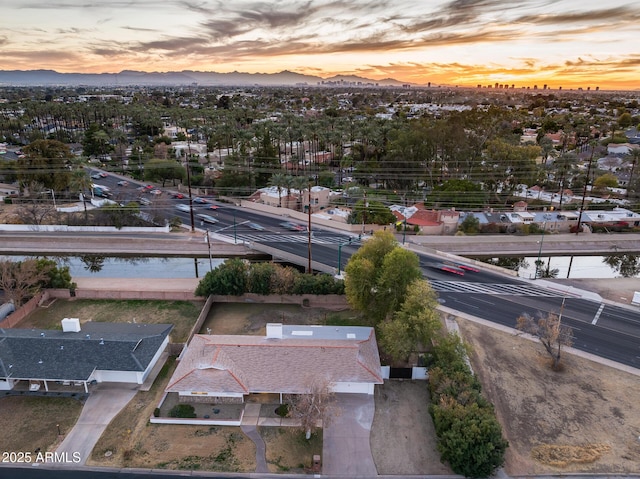 view of aerial view at dusk