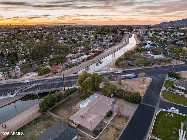 view of aerial view at dusk