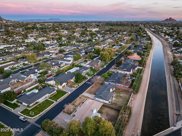 view of aerial view at dusk