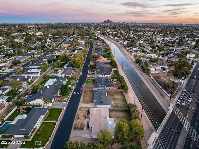 view of aerial view at dusk