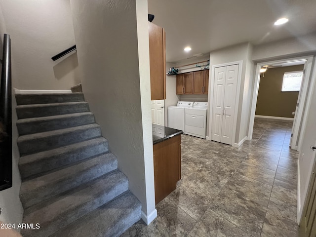 15230 N Blackbird Dr, Fountain Hills, AZ 85268 - stairway featuring washer and clothes dryer, baseboards, and recessed lighting