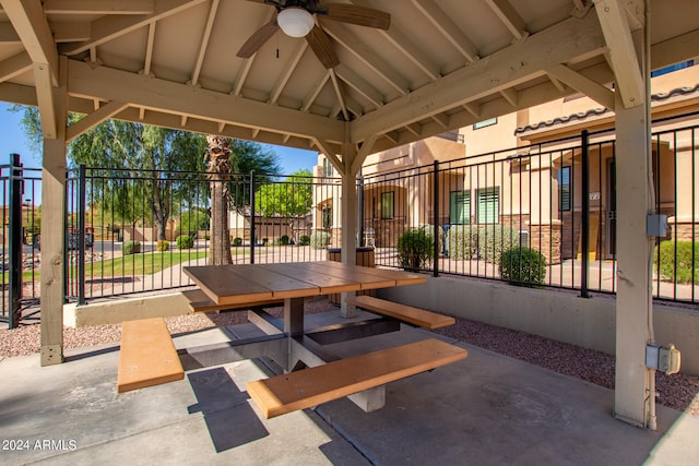 view of patio / terrace with a gazebo and ceiling fan