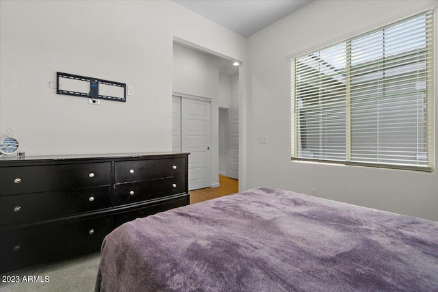 bedroom featuring a closet and light hardwood / wood-style flooring