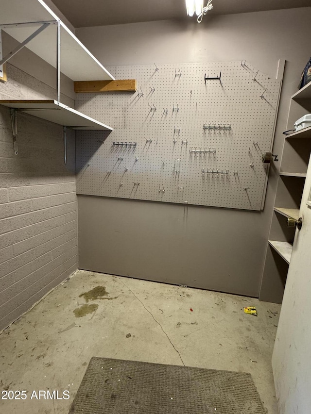 spacious closet with a workshop area