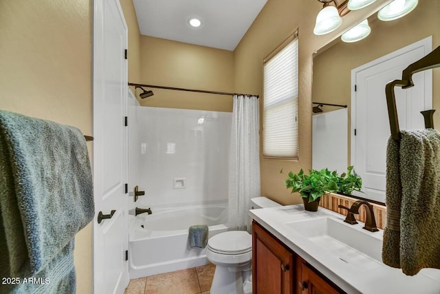 12903 W Brookhart Way, Peoria, AZ 85383 - bathroom featuring vanity, shower / bath combination with curtain, toilet, and tile patterned floors