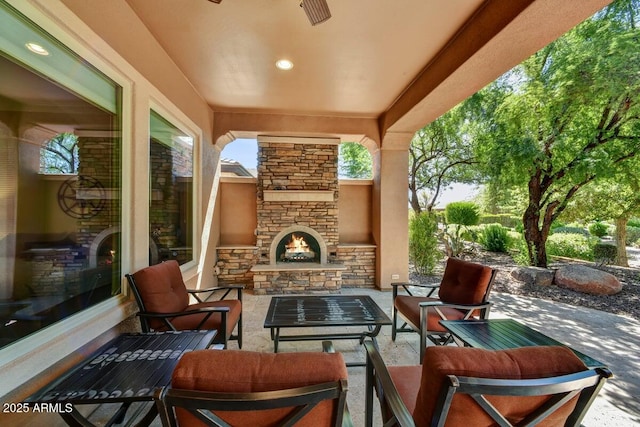 12903 W Brookhart Way, Peoria, AZ 85383 - view of patio / terrace featuring an outdoor living space with a fireplace