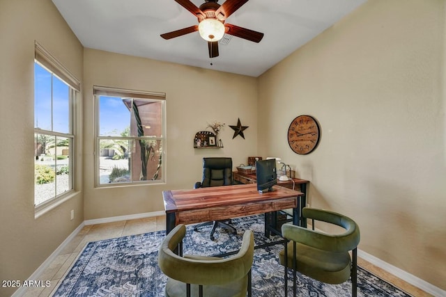 12903 W Brookhart Way, Peoria, AZ 85383 - office with a ceiling fan, baseboards, and light tile patterned flooring