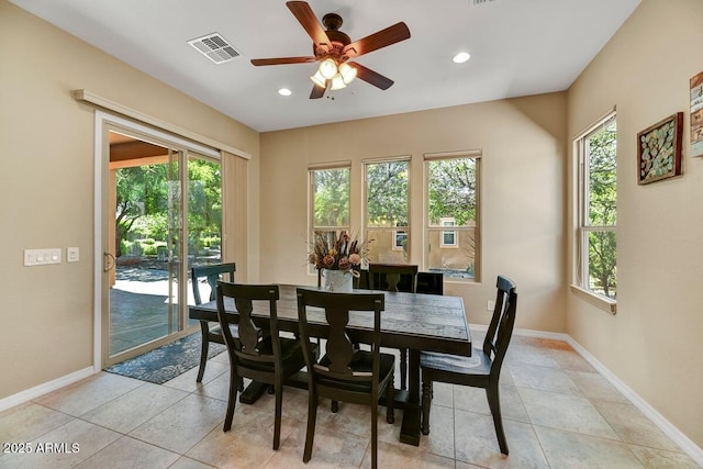 12903 W Brookhart Way, Peoria, AZ 85383 - dining room with ceiling fan, baseboards, recessed lighting, and light tile patterned floors