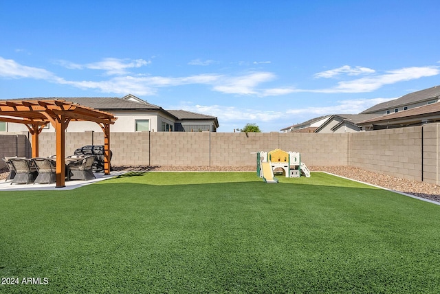 5650 S Feliz, Mesa, AZ 85212 - fenced backyard with a pergola and a patio