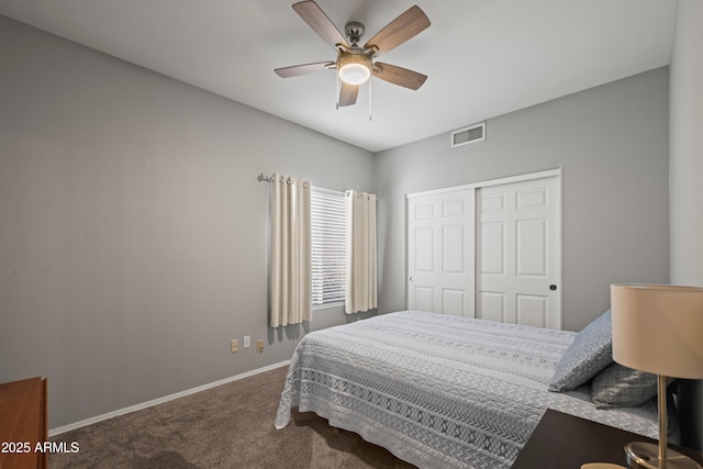 2243 E Cortez Dr, Gilbert, AZ 85234 - bedroom with carpet, a closet, baseboards, and a ceiling fan