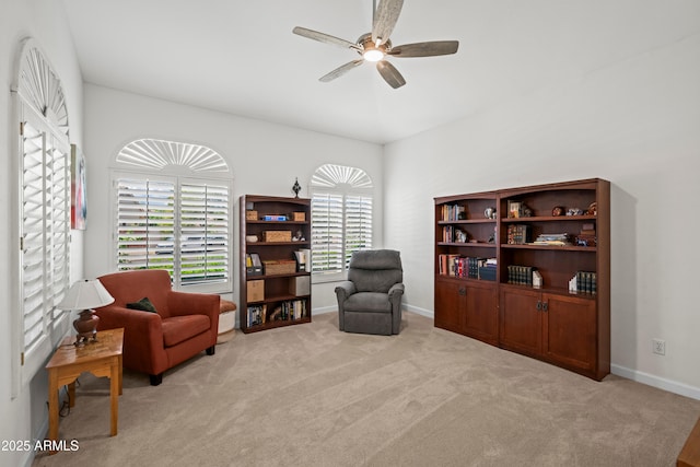 2243 E Cortez Dr, Gilbert, AZ 85234 - living area featuring a ceiling fan, carpet flooring, and baseboards