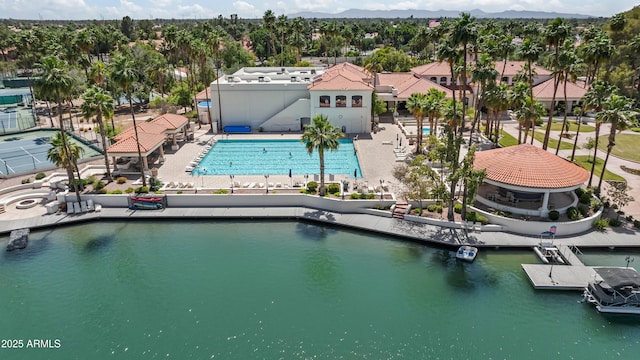 2243 E Cortez Dr, Gilbert, AZ 85234 - aerial view of a pool area and a water and mountain view
