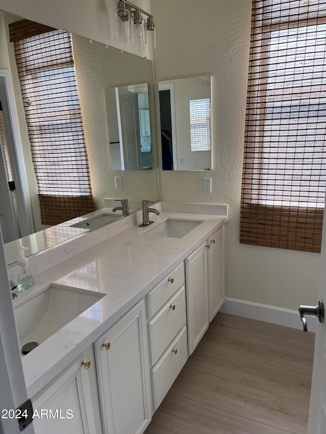 bathroom featuring hardwood / wood-style flooring and vanity