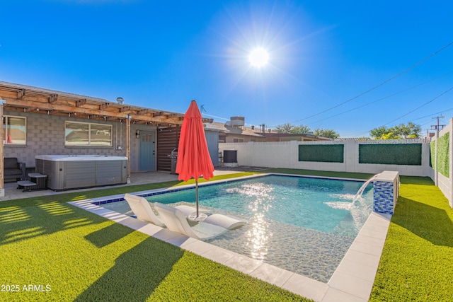 8522 E Virginia Ave, Scottsdale, AZ 85257 - view of pool with a hot tub, cooling unit, and a patio area