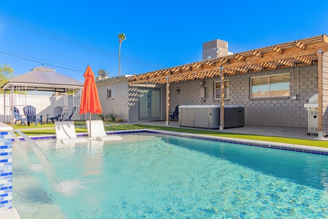 8522 E Virginia Ave, Scottsdale, AZ 85257 - view of swimming pool featuring a gazebo, a patio area, and central AC unit