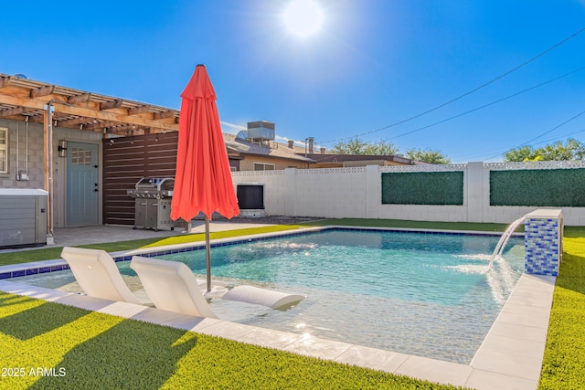 8522 E Virginia Ave, Scottsdale, AZ 85257 - view of pool with a pergola, a fenced backyard, and a grill