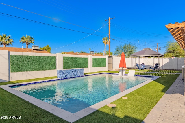 8522 E Virginia Ave, Scottsdale, AZ 85257 - view of swimming pool with a gazebo, central AC unit, and a patio