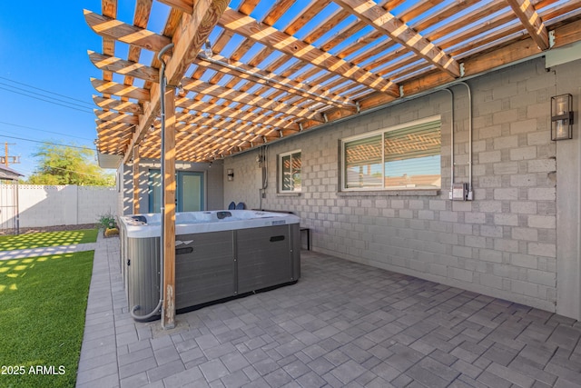 8522 E Virginia Ave, Scottsdale, AZ 85257 - view of patio / terrace with a hot tub and a pergola