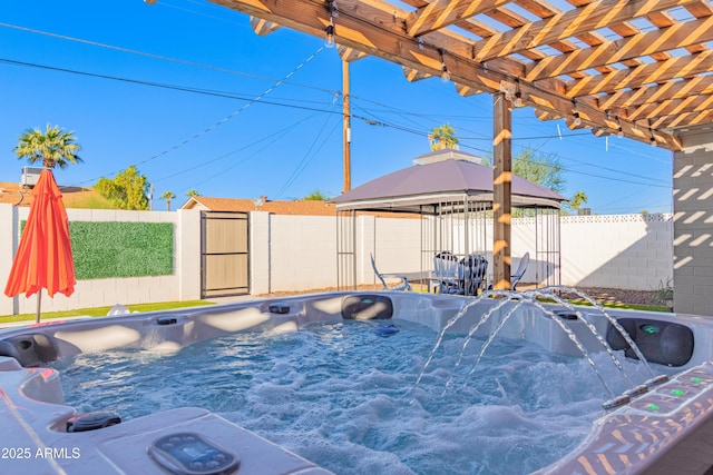 8522 E Virginia Ave, Scottsdale, AZ 85257 - view of pool with a gazebo, a fenced backyard, and a hot tub