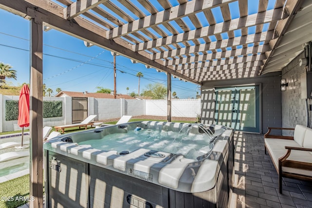 8522 E Virginia Ave, Scottsdale, AZ 85257 - fenced backyard with a hot tub and a pergola