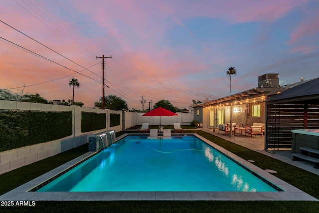 8522 E Virginia Ave, Scottsdale, AZ 85257 - view of swimming pool featuring an outdoor hangout area, a fenced backyard, and a patio