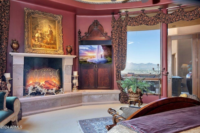 living area with a mountain view